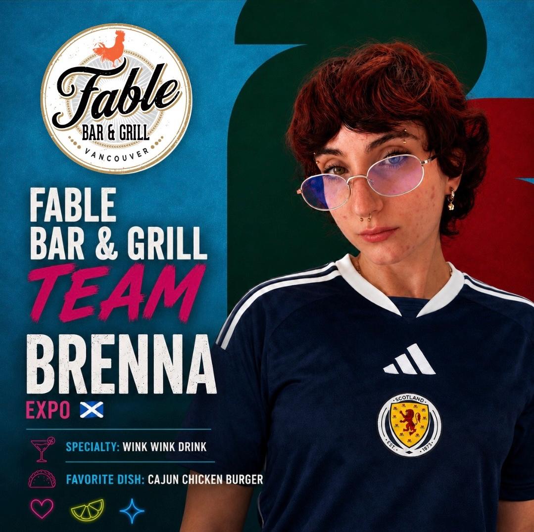 Brenna, expo at Fable Bar and Grill, wearing a Scotland jersey