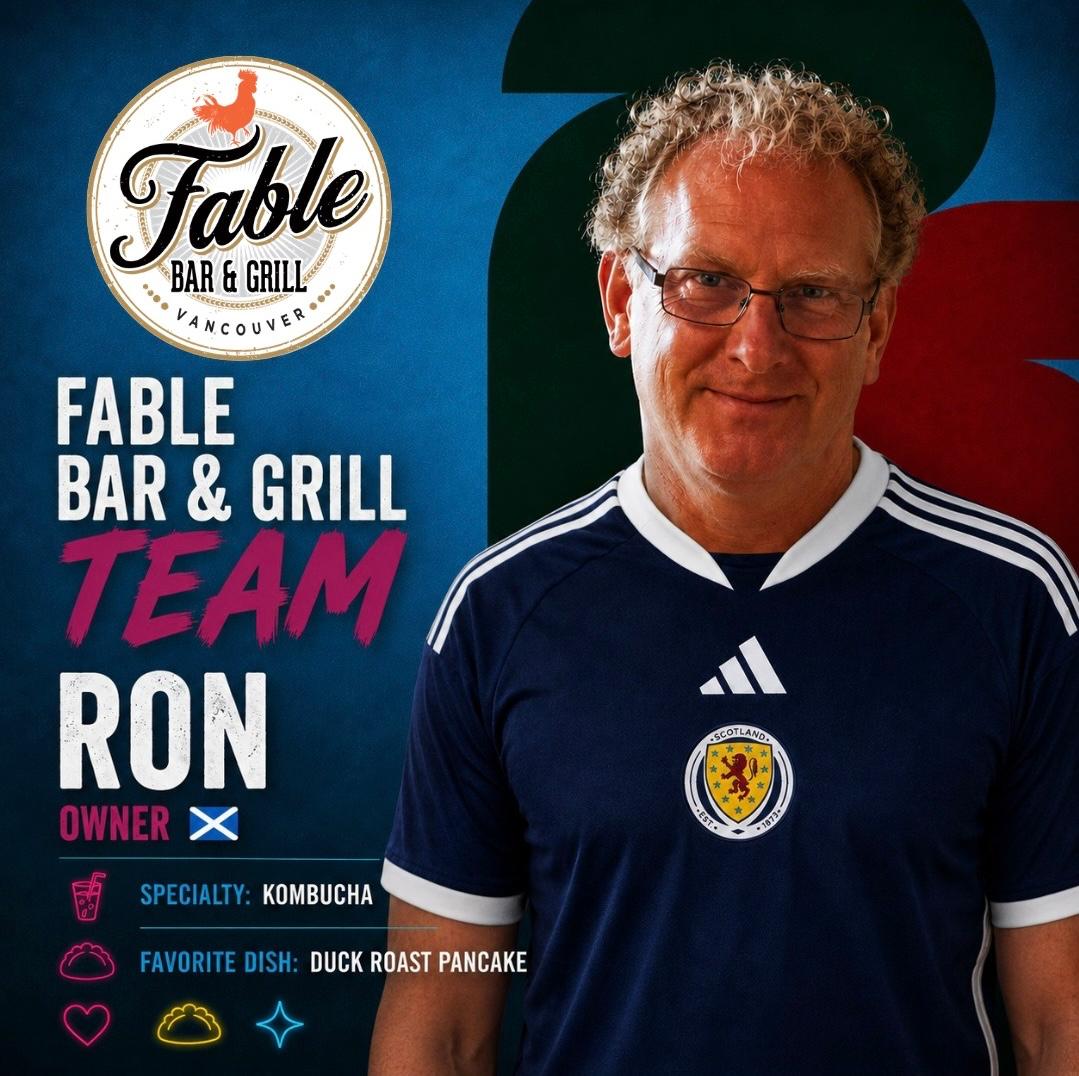 Ron, owner of Fable Bar and Grill, wearing a Scotland jersey
