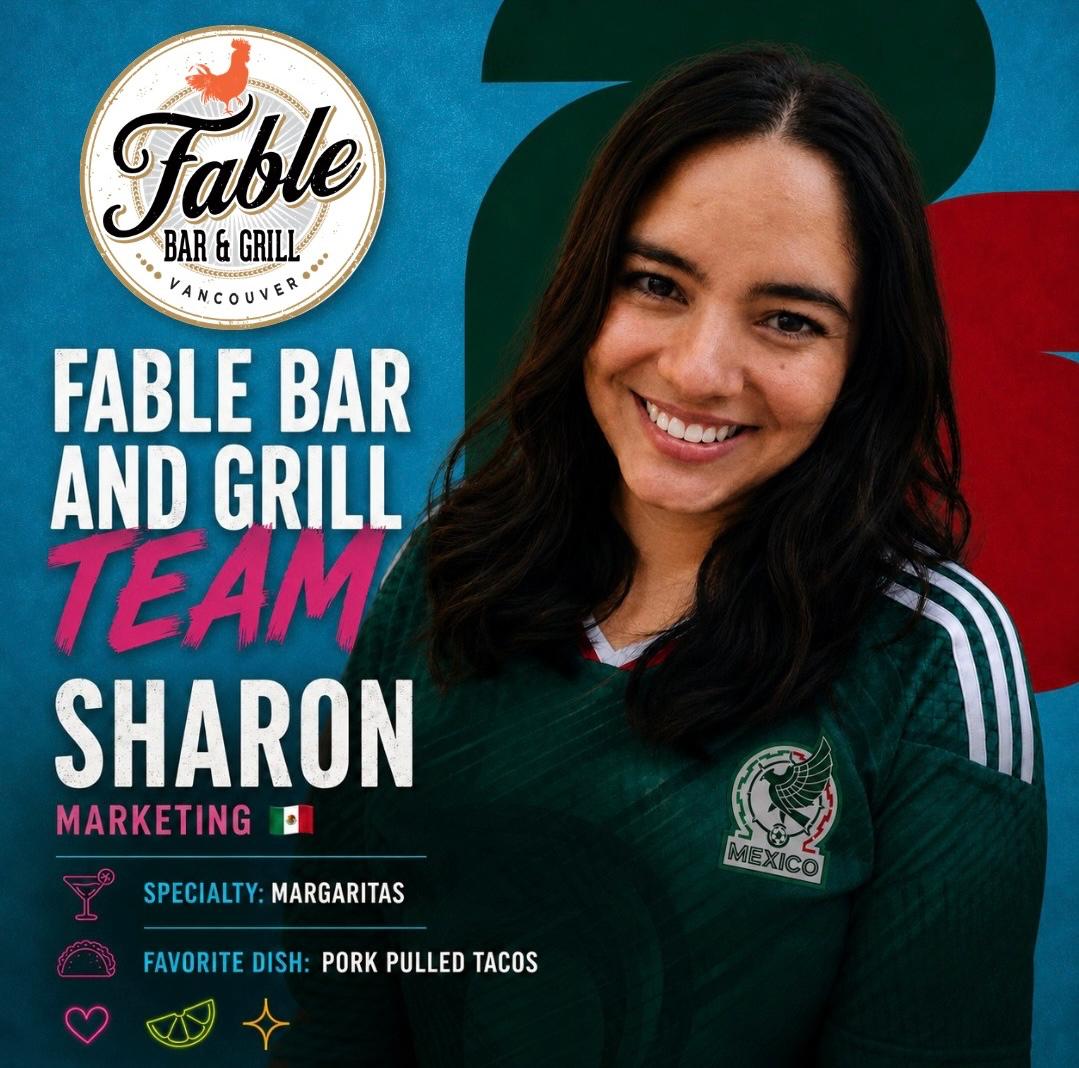 Sharon, marketing at Fable Bar and Grill, wearing a Mexico jersey